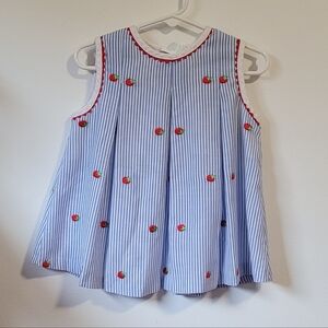 Little Bitty Blue Striped Sleeveless Top with Cherry Print